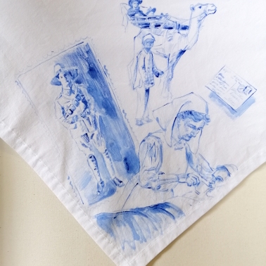 Nurses veil 2 | fabric paint on hand stitched cotton veil | 600mm x 630mm | for sale