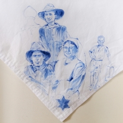 Nurses veil 7 | fabric paint on hand stitched cotton veil | 600mm x 630mm | for sale